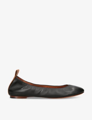 Shop Lanvin Womens  Ballerina Elasticated Leather Pumps In Black