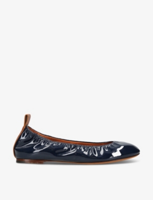 LANVIN LANVIN WOMENS NAVY BALLERINA PATENT-LEATHER PUMPS