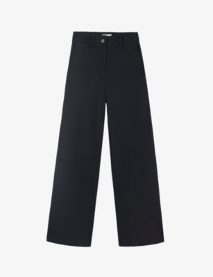 The White Company Womens Black Wide-leg High-rise Stretch-woven Trousers