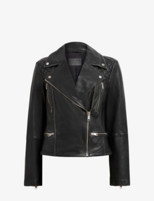 ALLSAINTS CARGO QUILTED-SHOULDER DISTRESSED-LEATHER BIKER JACKET