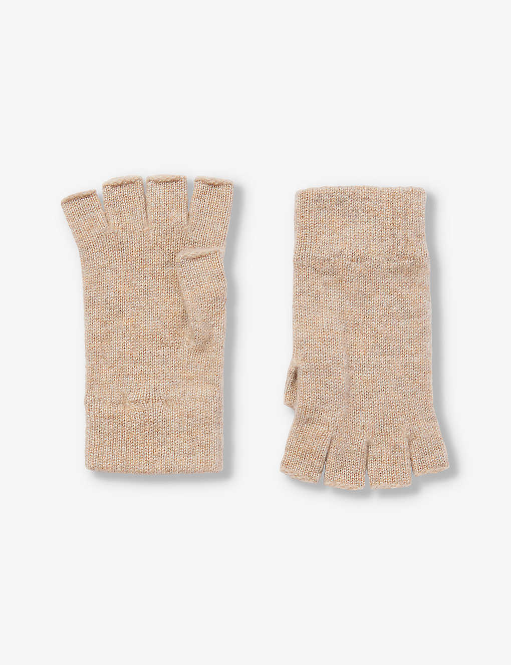 Johnstons Womens Oatmeal Fingerless Ribbed-trim Cashmere Gloves