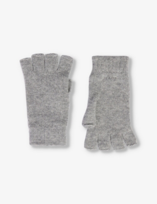 Johnstons Womens Sfa Light Grey Fingerless Ribbed-trim Cashmere Gloves