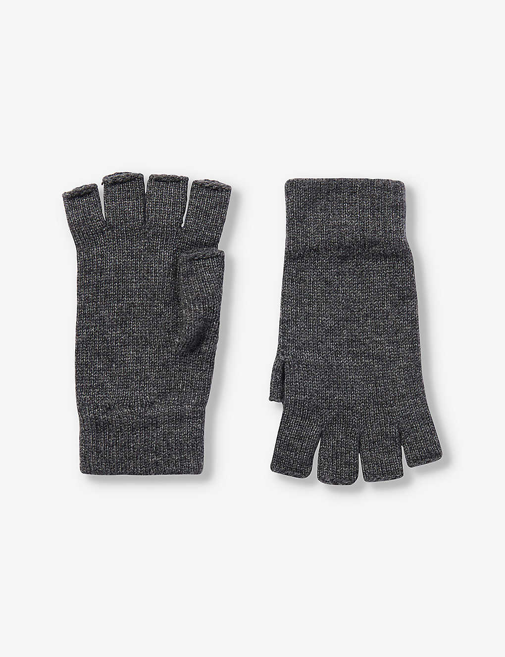 Johnstons Womens Sfa Mid Grey Fingerless Ribbed-trim Cashmere Gloves