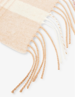 Johnstons Of Elgin Womens Camel Fringe-trim Brushed Cashmere Scarf