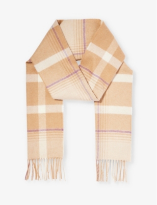 Johnstons Of Elgin Womens Camel Fringe-trim Brushed Cashmere Scarf