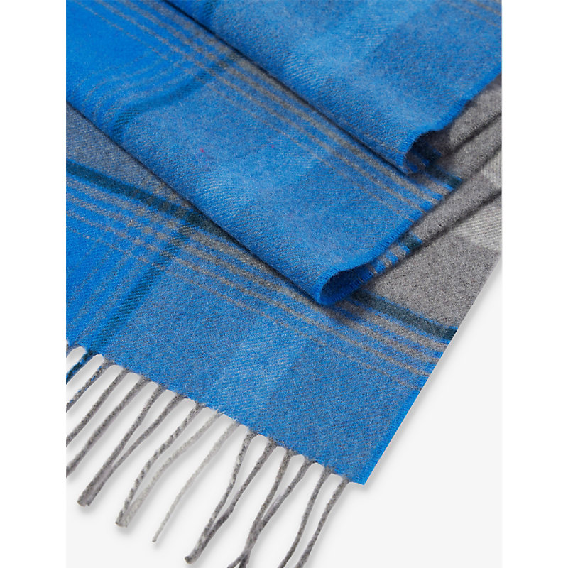 Shop Johnstons Women's Blue Fringe-trim Brushed Cashmere Scarf