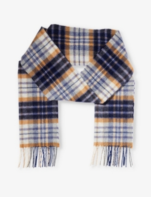 Johnstons Womens House Check Fringe-trim Brushed Cashmere Scarf