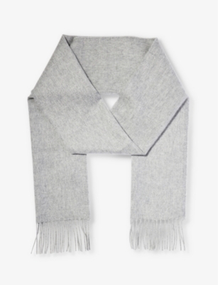 Johnstons Womens Light Grey Fringe-trim Brushed Cashmere Scarf