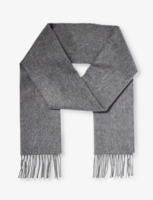 Johnstons Womens Mid Grey Fringe-trim Brushed Cashmere Scarf