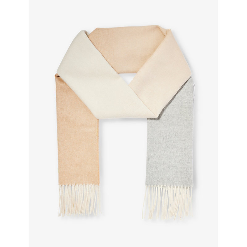 Johnstons Ombre-print Tassel-trim Cashmere Scarf In Camel/silver
