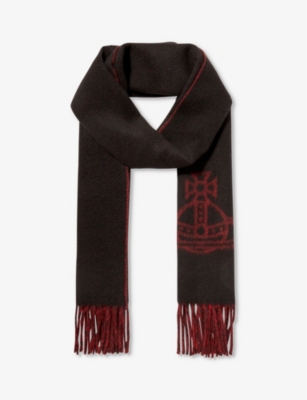 VIVIENNE WESTWOOD - Orb-intarsia fringed-trim wool scarf