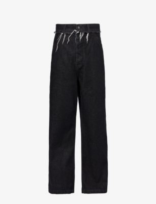 Shop Airei Men's Washed Black Distressed-trim High-rise Wide-leg Organic Denim Jeans