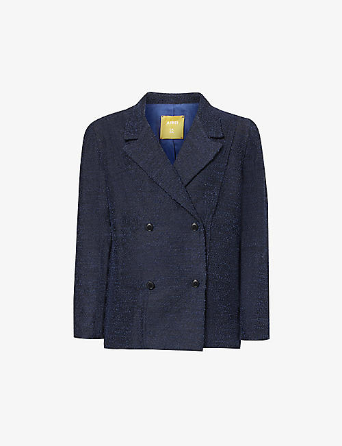 AIREI: Stitch-embellished double-breasted wool-blend jacket