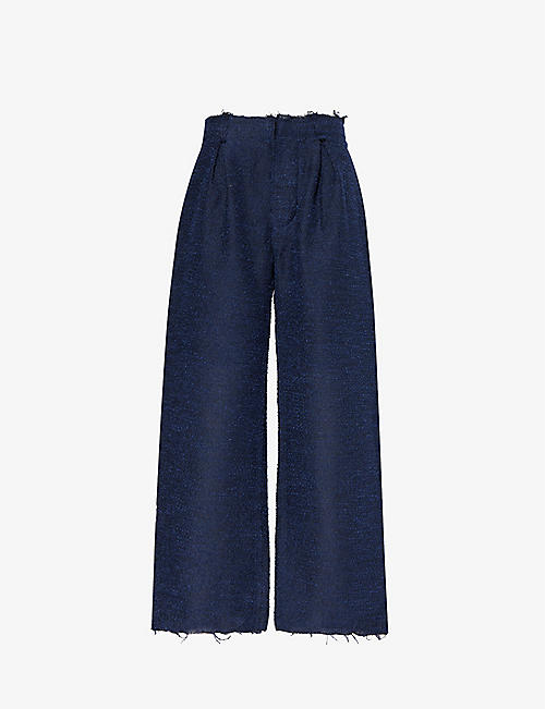 AIREI: Bouclé-textured pleated wide-leg regular-fit wool-blend trousers