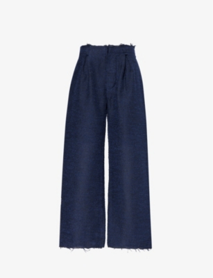 Airei Men's Ocean Bouclé-textured Pleated Wide-leg Regular-fit Wool-blend Trousers
