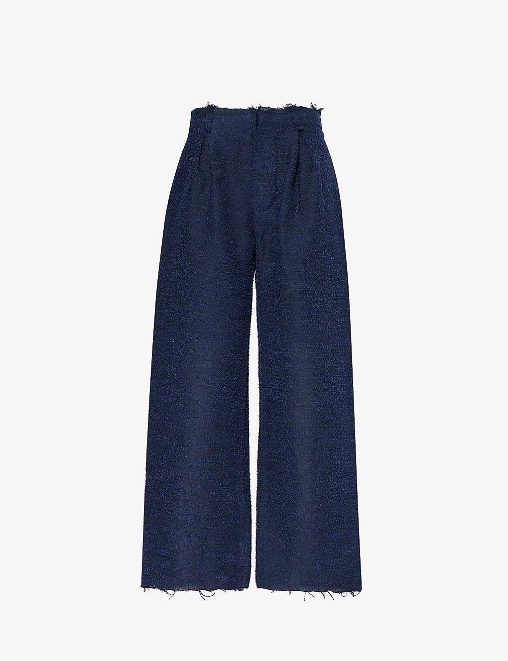 Airei Bouclé-textured Pleated Wide-leg Regular-fit Wool-blend Trousers In Ocean