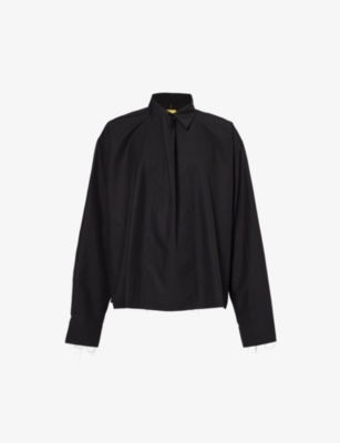 Airei Mens Black Asymmetric-front Oversized-fit Cotton-poplin Shirt