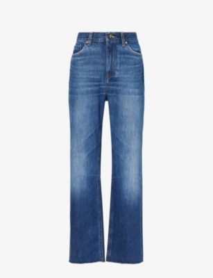 ME AND EM: Raw-hem cropped straight-leg mid-rise organic-denim jeans