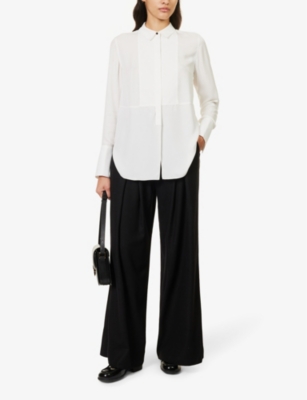 Shop Me And Em Curved-hem Regular-fit Silk Shirt In Soft White