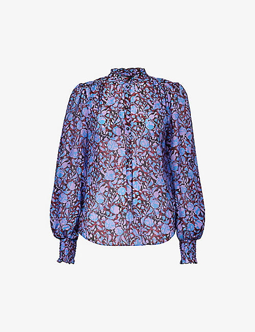 ME AND EM: Floral-print shirred-cuff cotton and silk-blend blouse