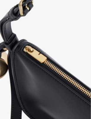 Shop Burberry Women's Black Shield Metallic-charm Leather Shoulder Bag