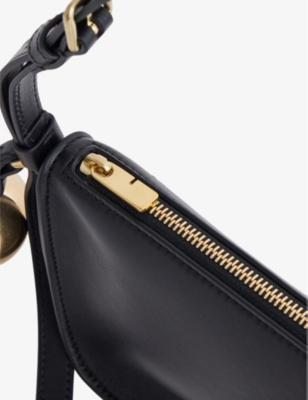 Shop Burberry Womens Shield Metallic-charm Leather Shoulder Bag Black