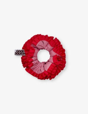 Good Squish Bedraggled Frilled Taffeta Scrunchie In Red/pink