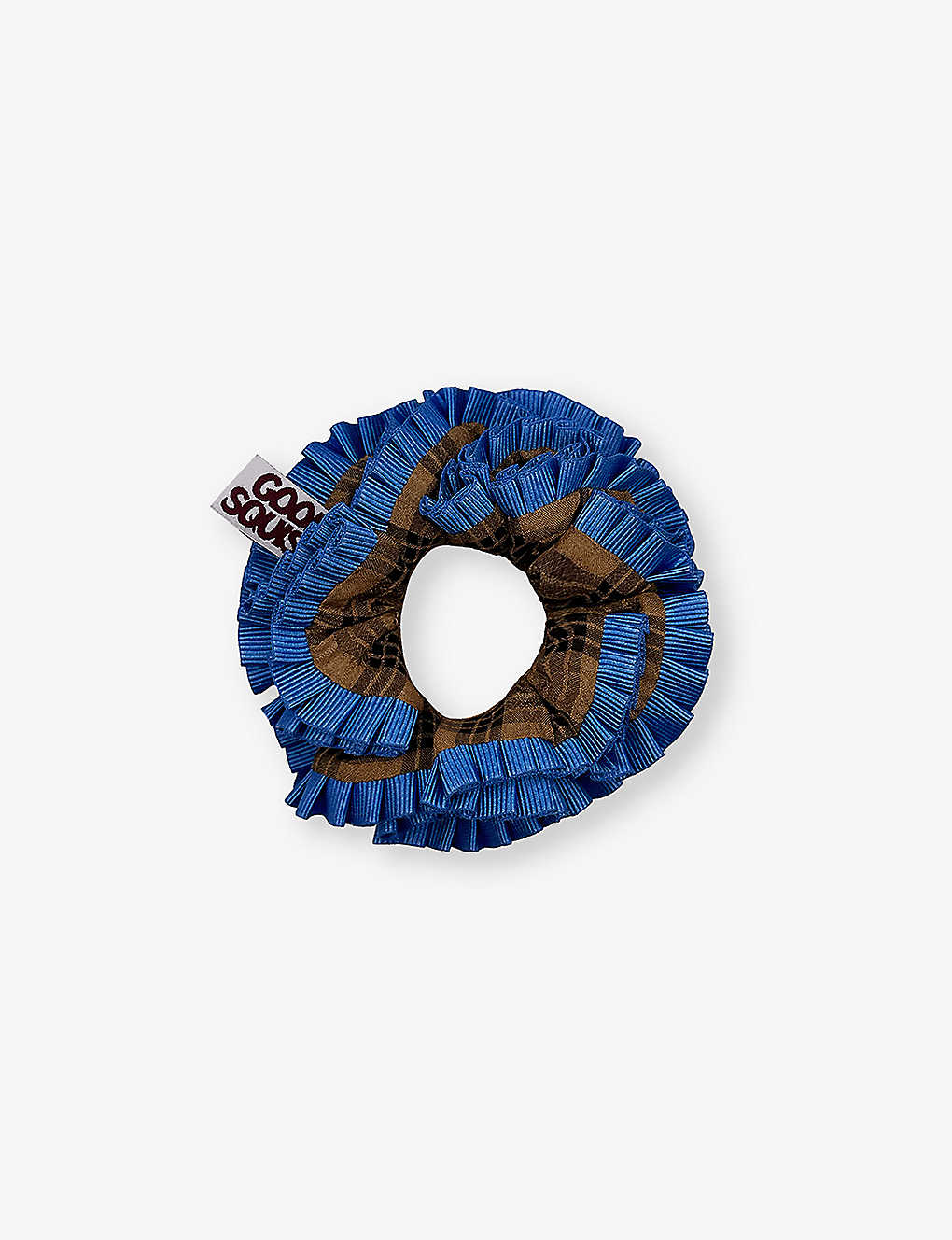 Good Squish Bedraggled Frilled Cotton-blend Scrunchie In Blue/brown