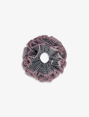 Good Squish Baby Wilder Check-pattern Cotton-blend Hair Scrunchie In Black/pink