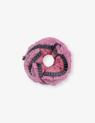 Good Squish Womens Pink Bedraggled Frilled Silk Hair Scrunchie