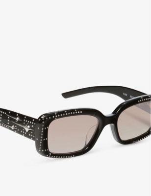 Shop Gentle Monster Womens Black Antena.c 01 Crystal-embellished Rectangle-frame Acetate Sunglasses