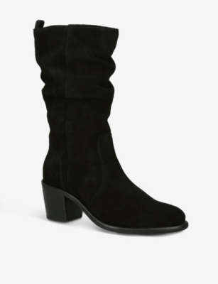 Carvela Womens Black Secil Scrunched-ankle Suede-leather Knee-high Boots In Black