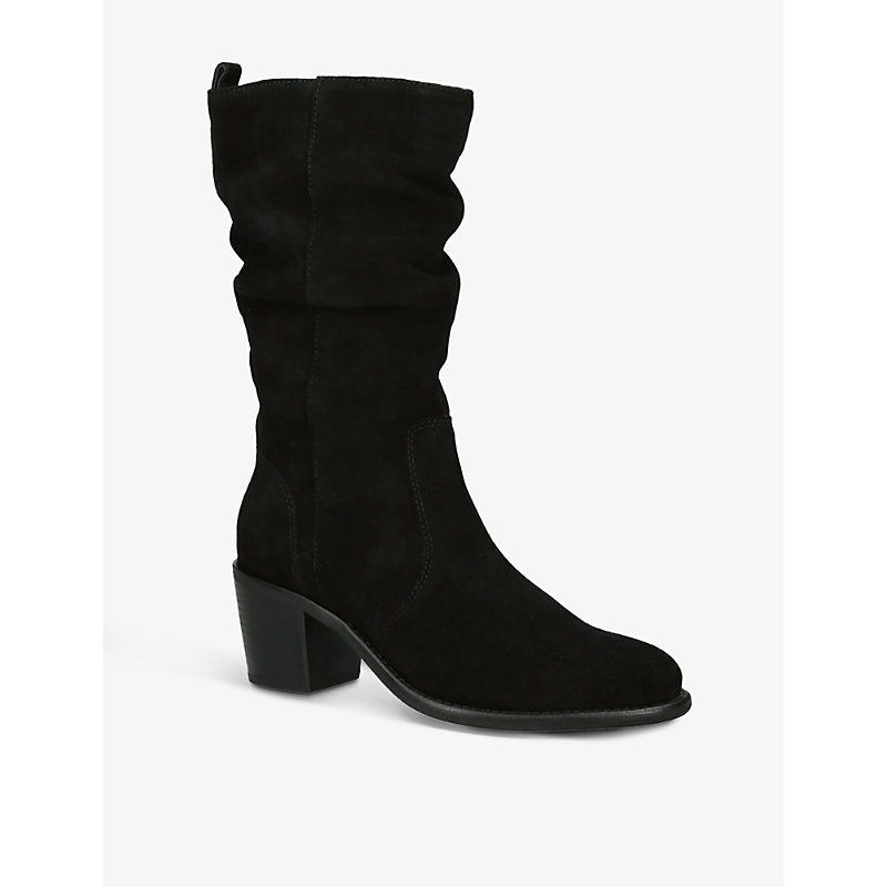 Shop Carvela Secil Scrunched-ankle Suede-leather Knee-high Boots In Black