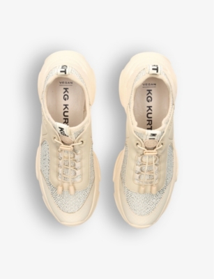 Kg Kurt Geiger Womens Bone Leighton Gem Crystal-embellished Textile Trainers In Bone
