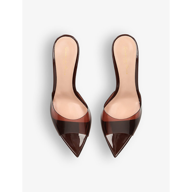 Shop Gianvito Rossi Vernice Open-toe Pvc Heeled Mules In Brown