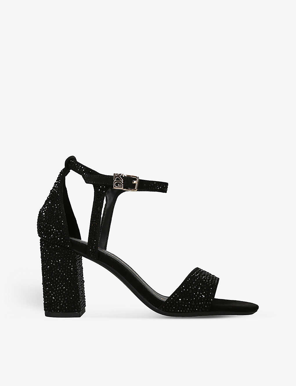 Kg Kurt Geiger Womens Black Faryn Bling Crystal-embellished Faux-leather Heeled Sandals