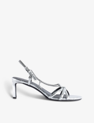 ZADIG & VOLTAIRE ZADIG&VOLTAIRE WOMENS SILVER SLEEPLESS CHAIN-EMBELLISHED HEELED LEATHER SANDALS