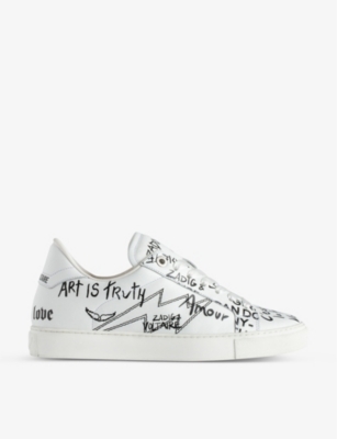ZADIG & VOLTAIRE ZADIG&VOLTAIRE WOMENS BLANC LA FLASH BRANDED-TEXT LEATHER TRAINERS