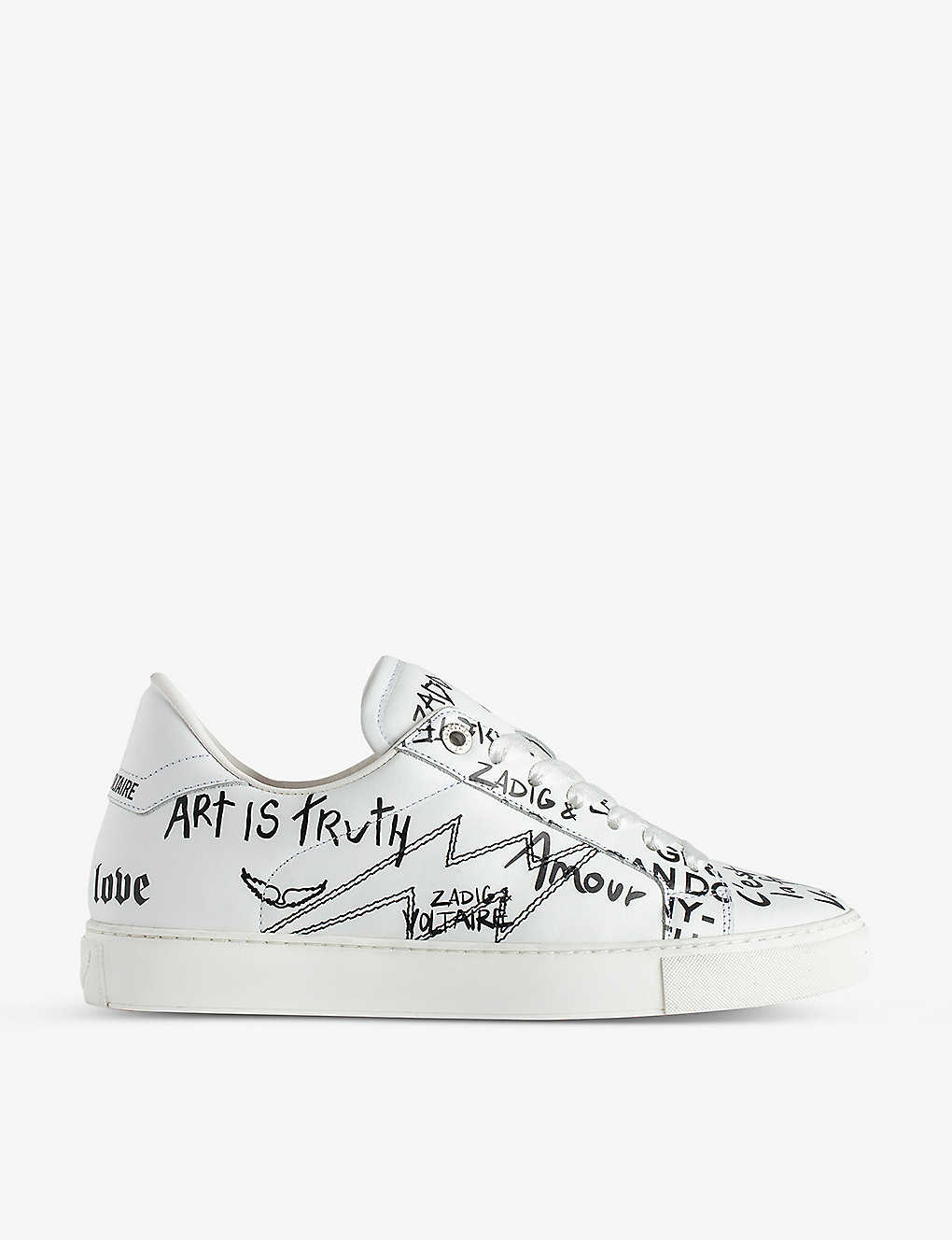 ZADIG & VOLTAIRE ZADIG&VOLTAIRE WOMENS BLANC LA FLASH BRANDED-TEXT LEATHER TRAINERS