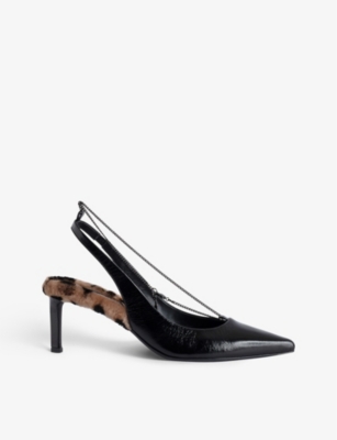 ZADIG & VOLTAIRE ZADIG&VOLTAIRE WOMENS NOIR FIRST NIGHT LEOPARD-PRINT LEATHER SLINGBACK COURTS