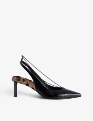 Zadig & Voltaire Zadig&voltaire Womens Noir First Night Leopard-print Leather Slingback Courts In Noir