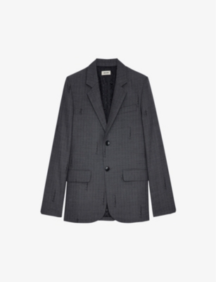 ZADIG & VOLTAIRE ZADIG&VOLTAIRE WOMENS ANTHRACITE VANILLE MONOGRAM-JACQUARD SINGLE-BREASTED WOOL BLAZER