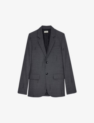 Zadig & Voltaire Logo-striped Single-breasted Blazer In Grey
