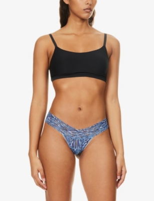 Shop Hanky Panky Signature Animal-print Low-rise Stretch-lace Thong In Sea You (fish)