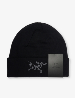 Shop Arc'teryx Arcteryx Men's Black Bird-embroidered Stretch-woven Blend Beanie