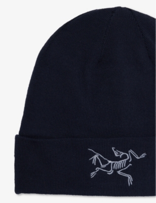 Shop Arc'teryx Arcteryx Men's Black Sapphire Bird-embroidered Logo-tab Stretch-woven Blend Beanie