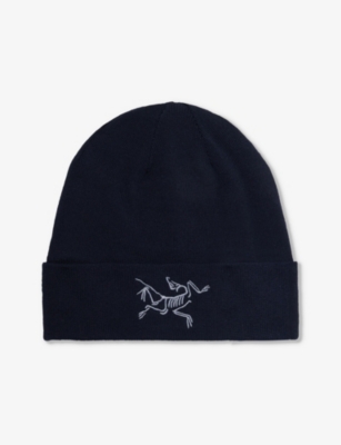 Shop Arc'teryx Arcteryx Men's Black Sapphire Bird-embroidered Logo-tab Stretch-woven Blend Beanie
