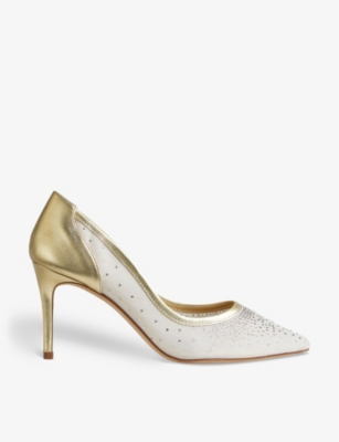 LK BENNETT: Liberty crystal-embellished mesh and leather heeled courts
