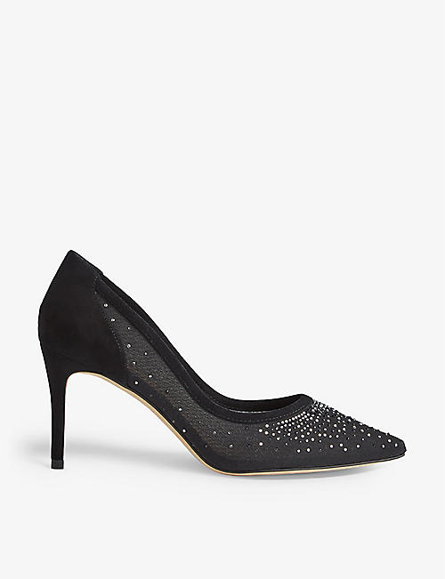 LK BENNETT: Liberty crystal-embellished mesh and leather heeled courts