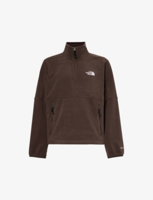 The North Face Mens Coal Brown Logo-embroidered Funnel-neck Fleece Sweatshirt